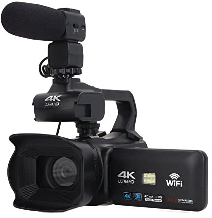 Garsent Videocamera Videocamera, Videocamera Vlog per Youtube, 4K 30FPS 48MP 3in IPS 360 Gradi Rotazione Schermo Videoregistratore con Microfono, Zoom Digitale 18X, con Paraluce