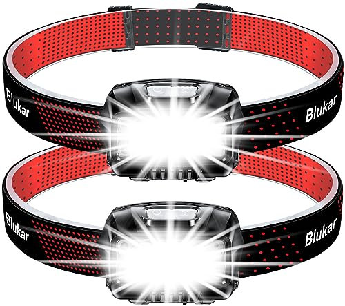 Blukar LED Stirnlampe Wiederaufladbar, Superhell Kopflampe mit 8 Lichtmodi, Sensor und Rotlicht, Leichtgewichtig IPX5 Wasserdichte Mini Stirnleuchte für Joggen, Campen, Angeln - 2 Stück