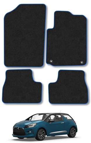 Citroen DS3 (2010-2015) Carpet Car Mats | Blue Edge Trim Tailored Fit Floor Mats Full Coverage Protection Accessories Easy Clean Anti Slip Made in the UK