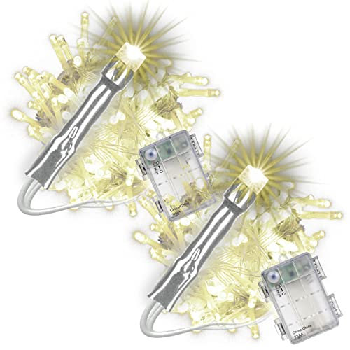 Nipach GmbH 2er Set 100 LED Lichterkette warm-weiß mit Timer für Innen Aussen transparentes Kabel Batterie 10 Meter Weihnachtsdeko Partydeko Partylichter