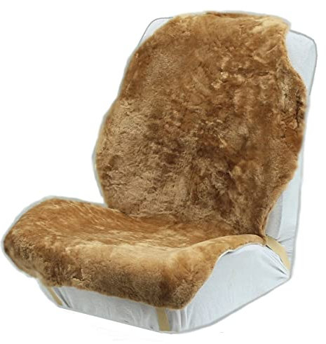 Rökü Lammell Auto Sitzauflage Autofell Sitzauflage Autositzbezug komplett aus echtem Lammfell universale Passform (Camel 1 St.)