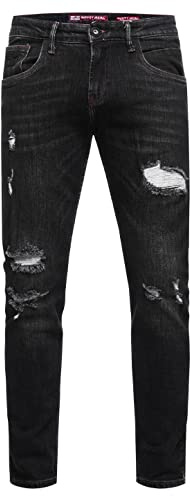 Rusty Neal Herren Jeans-Hose 'Tori Slim Fit Streetwear Jeans Destroyed Denim Blue Black Grey Stretch-Jeans 235, Farbe:Black Used, Größe Jeans L32:36W / 32L