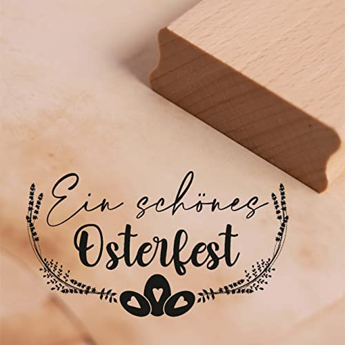 Dekolando Ostern Motivstempel Ein schönes Osterfest - Vintage Gräser Holzstempel Stempel Ostereier mit Herzen - Abdruck 68 x 37 mm