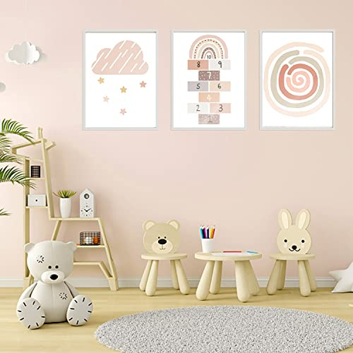 DNGH Bilder Kinderzimmer Poster Babyzimmer Mädchen Deko Boho Wandbilder Nummer Stern Ohne Rahmen für Wohnzimmer Schlafzimmer Wandbild Kinder Junge Mädchen