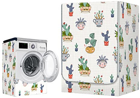 Odot Housse pour Machine à Laver Couverture Lave-Linge Anti-poussière Couverture Tumble Protection Imperméable pour Face Avant de Machine à Laver/Sèche-Linge (S-capacité 6~7.5kg,Plantes Grasses)