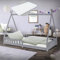 ML-Design Kinderbett Tipi 90x200 cm Hellgrau mit Matratze H:16 cm, Rausfallschutz & Lattenrost, Kiefernholz, Indianer Bett Mädchen & Jungen, Hausbett mit Zaun, Bodenbett Jugendbett Spielbett Holzbett