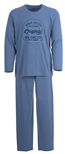 Lucky Herren Pyjama Set Vintage Langarm Schlafanzug Baumwolle