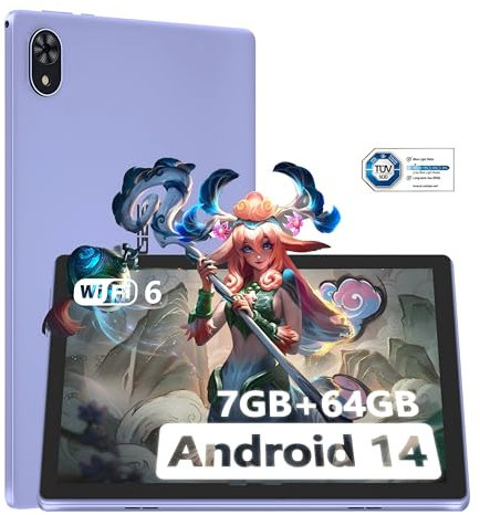 DOOGEE U9 Tablet 10.1 Pulgadas, 7GB RAM+ 64GB ROM(1TB TF), Android 14 WiFi 6, para Niños con 5060mAh, 1280x800 HD, Dual Camera TÜV Certificación & 3.5mm & OTG, Negro