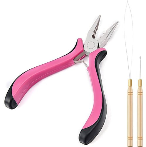 FEXPDL Hair Extension Pliers Kit - 3Pcs Professional Nano Tools With 3 Holes Pliers, Pulling Hook Needle and Loop Needle Threader for Easy and Efficient Installation