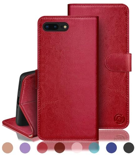 RingPi für iPhone 7 Plus/8 Plus 5.5 Handy Hülle PU Leder[RFID Schutz]Handyhülle Lederhülle Klapphülle Kartenfach Stoßfeste Schutzhülle Leather Flip Cover für Apple SE2 7/8 Plus Wallet Phone Case,Rot