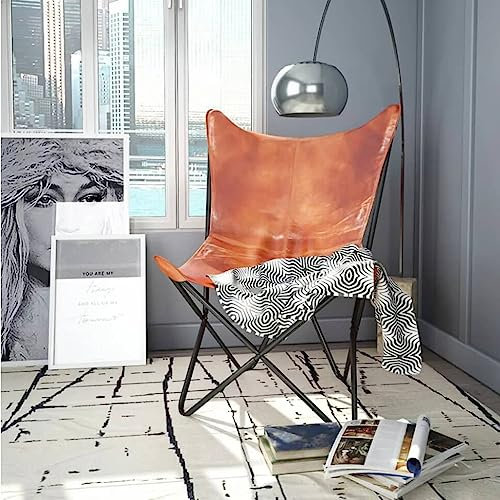Makastle Retro Braun Butterfly Sessel Echtlederbezug Ergonomische Sessel Loungesessel Relaxsessel Lounge Sessel Ledersessel Wohnzimmersessel 74 x 66 x 90 cm
