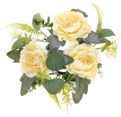 AOKWAWALIY Blumenkerzengirlande Kerzenringe künstliche Rose Kerzenständer Ornament Kerzenringe für die Dekoration künstlicher Blumenkranz Schreibtisch Leuchter Plastikblume schmücken