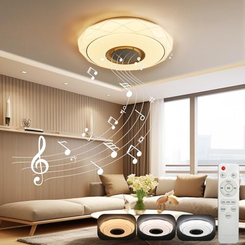 EXTRASTAR Deckenleuchte LED mit Bluetooth-Lautsprecher, 48W dimmbar, Fernbedienung, Ø41CM Moderne Musik-Deckenlampe für Kinderzimmer, Wohnzimmer, Badezimmer, Schlafzimmer