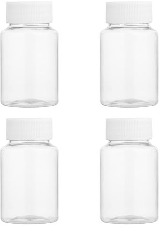 4 PCS Clear Pill Pot Plastic Pill Bottles, 80 ml Pill Bottle, Storing Pill Bottles Pots, Pill Cases Dispenser, Portable Pill Container, Empty Reagent Bottles for Home and Travel