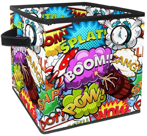 VAPOKF Faltbare Aufbewahrungsbox, Stoff-Aufbewahrungskorb, Würfel, Organizer, Behälter mit Griffen für Spielzeug, Kleidung, Bücher, Schrank, Schlafzimmer, Zuhause - Boom Bubble Rocket Wecker Gang