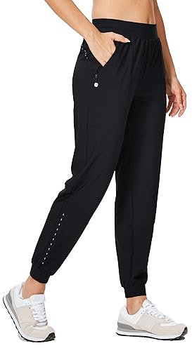 WILLIT Damen Athletic Jogger Hose Laufen Jogginghose Workout Schnelltrockner Hose Leichtgewicht mit Reißverschlusstaschen Schwarz M