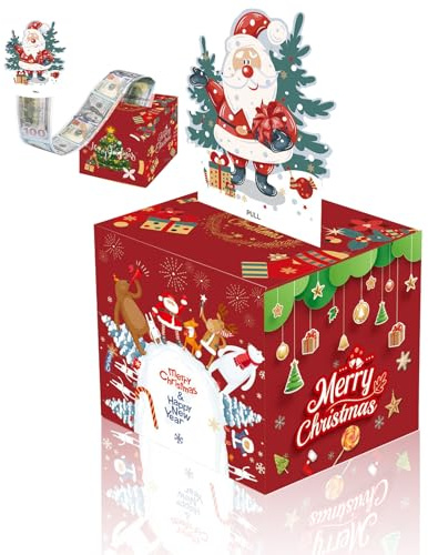 Christmas Money Box for Cash Gift,Christmas Pull Surprise Money Gift Box forKids/Adult Presents,Money Cake Pull out Cash with Xmas Card and 30P Transparent Bags,Money Pull Box for Christmas Party