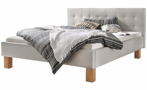 Hasena Polsterbett Noemi 25 Eiche Bright | Stoff grau 160x200