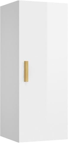 812435 Armoire murale, en matériau dérivé du bois, blanc brillant, 34,5 x 34 x 90 cm, porte-manteau, porte-manteau, vestiaire de couloir