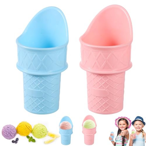 2 Cucharas de Cono de Helado, Soporte Plástico Helado Mini Taza Helado Soporte de Cono de Helado Reutilizable Estante Exhibición para Niños, Fiesta de Cumpleaños, Regalo (Rosa, Azul)
