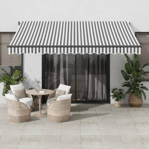 Homgoday Tenda da sole retrattile manuale da balcone, tenda da sole con braccio snodato, tenda da sole per terrazze, parasole, altezze e angoli regolabili, antracite e bianco, 400 x 350 cm