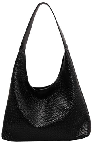 Veganer Leder-Tasche gewebte Tasche für Frauen, Oberhand der Gewebsput der Oberfläche große Kapazität gewebter Lederbeutel wasserdichte Weiche Frauen für Dating, Reisen, Arbeit schwarz, gewebte Geldb