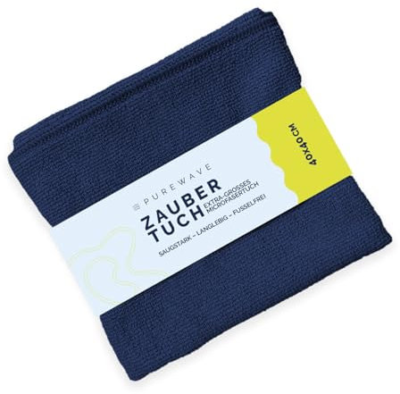 purewave Zaubertuch – Hochwertiges Mikrofasertuch für streifenfreie Reinigung, ideal für Fenster, Spiegel & Oberflächen, waschbar und wiederverwendbar, umweltfreundlich, Dunkelblau (1 Pack)