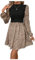 GORGLITTER Women's Floral A Line Flared Flowy Short Dress Rib Knit Long Sleeve Mock Neck Dresses Black L
