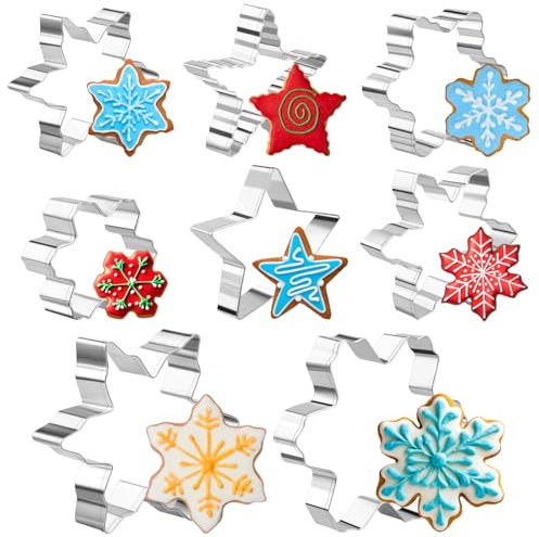 Kiiwah 8 Stück Schneeflocken Ausstecher Set, Weihnachten Linzer Ausstechformen Mini Edelstahl Keksausstecher für Plätzchen, Backform, Kekse und Fondant