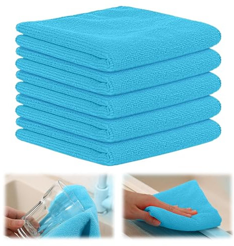 GJV 5 Pack Paño de limpieza de microfibra, paño de limpieza súper suave, trapo de cocina, súper absorbente y sin pelusas, paños de limpieza reutilizables 30x30 cm (azul claro)