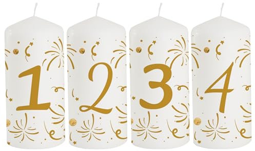 Kerze Adventskerze individuell mit Name und Spruch als Tischdeko. Tischdekoration Adventskerze als Geschenk. Liebevolle Kerze Feuerwerk 1 2 3 4 Brenndauer: 10 Stunden, Ø5 x Höhe 10 cm