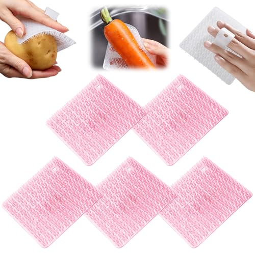 5 Stück Gemüse-Schrubber mit Fingerhalter, flexible Kartoffelschrubber Bürste, Mehrzweck-Obst- und Gemüsebürste, Schrubber für Karotten, Gurken, Küchenhelfer (Rosa)