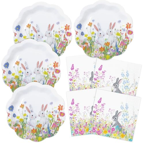 HNH Pâques Assiettes et Serviettes en papier jetable 40 pièces Vaisselle de fête