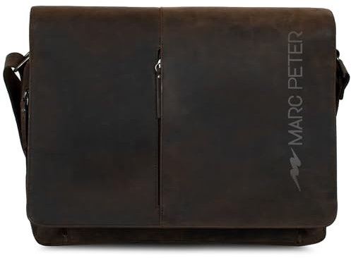 Marc Peter® Bergen Kohle Hunter leder Umhängetasche für Herren und Damen | 15.6 Zoll Laptoptasche | Aktentasche aus echtem Büffelleder