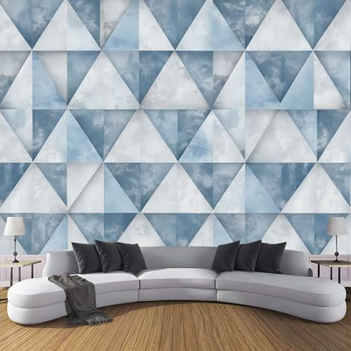 MIATCENRT Papier Peint Panoramique 250X175Cm (L×H), Bleu Triangle Papier Peint Tissu De Soie, 3D Effet Décoration Murale Poster, Art Géométrique Tableaux Muraux Photo Trompe L'Oeil Ornament
