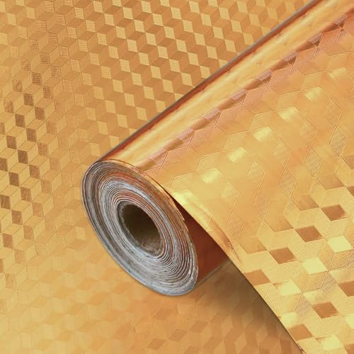 Yitexin Self Adhesive Peel and Stick Countertops 10 m (32.8 Ft), Oil-Proof & Waterproof Countertop Contact Paper, Removable Kitchen Wall Paper Cover for Cabinets Shelf Liner Backsplash (Gold)