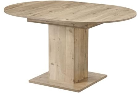 B&D home Wohnzimmertisch & Esstisch WIM | Runder Tisch ausziehbar 100-140 cm | Küchentisch für Esszimmer & Wohnzimmer | Platzsparend mit Säulengestell in Sandeiche