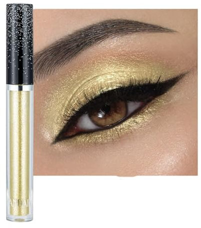 Lilbitty 1 Stück Glitzer Lidschatten Flüssigpigmente Metallisch Glanz Funkelnd Smokey Eye Look Schimmer Gold Goldene Perlmutt-Glitzer-Lidschattenflüssigkeit
