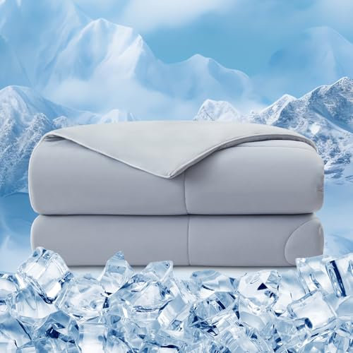 EMME Kühldecke Sommerdecke Kühlend - 200 x 210 cm Doppelseitig Kühlende Decke Arc-Chill Q-Max>0,45 Kühlende Bettdecke Dünne Steppdecke Cooling Blanket Kuscheldecke, Grau