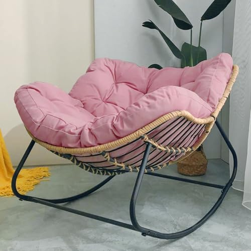 BYGSBKDP Rocking Chairs for Adults, Papasan Rocking Chair, Oversized Rattan Wicker Lounge Chair, with Cushion Metal Frame Large Supports Modern Outdoor Patio Garden Egg Rockings Chairs (Cameo Brown)