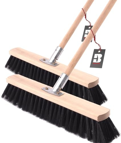 BAUSTER® Straßenbesen 2er Set – Besen 300 mm + Stiel 120cm - Besen mit Holzstiel & weichen Borsten – Außenbesen für Hof, Werkstatt & Garage – Kehrbesen für feinen Schmutz