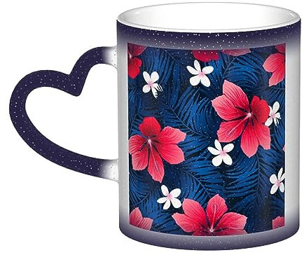 XTXGBT Hawaii Rose Flower Coffee Mugs Custom Printed Heat Changing Magic Mug Heat Sensitive Ceramic Cup