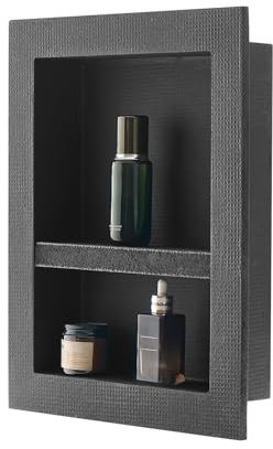 VEVOR Nicchia per Doccia, 40,6 x 50,8 x 10,2 cm con Ripiano Divisorio Mobile, Moderno Contenitore per Sapone, Angoli Squadrati, Nicchia Doccia Impermeabile Sigillato in Plastica, Nero