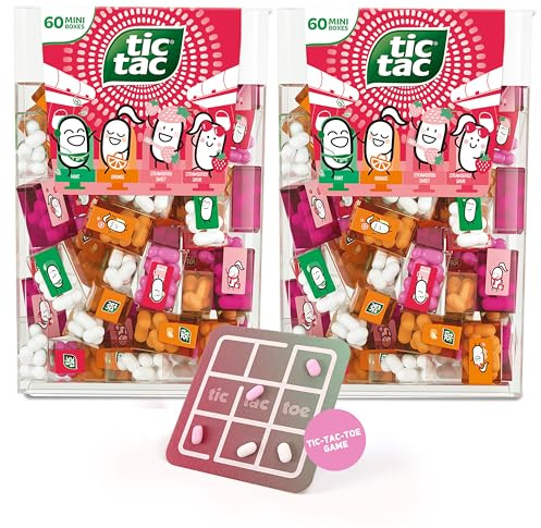 Tic Tac Erdbeere Mix 2er Set je 60 Mini-Packungen in 4 Sorten | Tic Tac Toe Spiel, 120 Mini-Süßigkeiten für Kindergeburtstag, Candybars, Mitgebsel, Zuckertüten & kleine Überraschungen