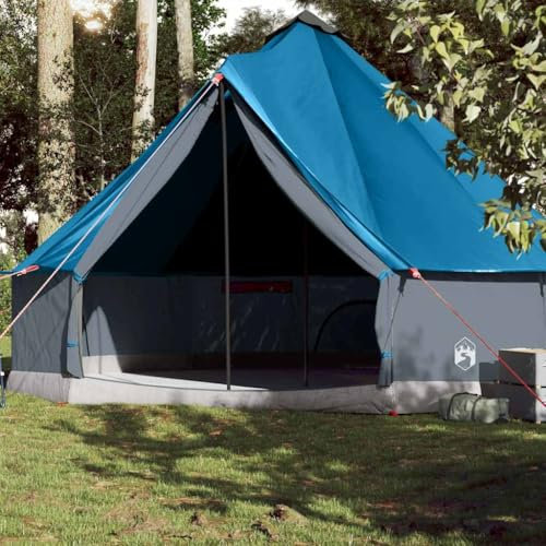 Biwakzelt Festivalzelt Camping Zelt Touristenzelt Tipi-Familienzelt 10 Personen Blau Wasserdicht für Trekking, Familien, Rucksackreisen