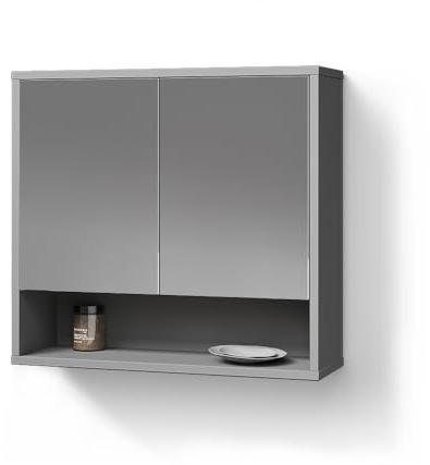 Livinity Badspiegelschrank ATERNO, Grau, 70 x 65 cm | mit 2 Türen