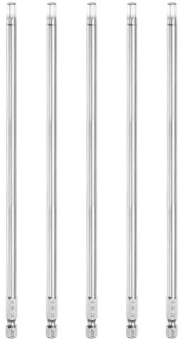 sourcing map 5pcs Flat Hex Head Screwdriver Bit 5mm (H5) Tip 1/4 Hex Shank 200mm (8) Long Magnetic Professional Grade S2 Steel Metric Hexagon Screw Driver Drill Bits Power Wrench