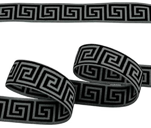 Gummiband mit griechischen Muster ab 1m x 25mm beidseitig Gummilitze flach Stretch Elastisch
