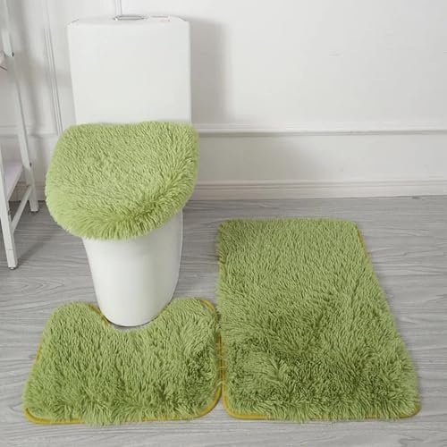 Générique Badezimmerteppich, 3-teilig, ultraweiche Mikrofaser, rutschfest, saugfähig, maschinenwaschbar, WC-Vorleger und WC-Deckelbezug (Dunkelgrün)