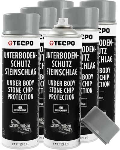 TECPO 6x Unterbodenschutz Steinschlag Spray, 500ml UBS Auto Kfz Unterboden Versiegelung Überlackierbar Steinschlagschutz Rostschutz Korrosionsschutz für Radlauf und Unterbodenbereich